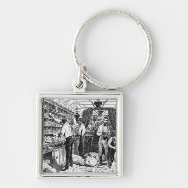 Interior of a French railway postal wagon Keychain (Front)