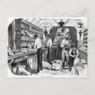 Interior of a French railway postal wagon Postcard