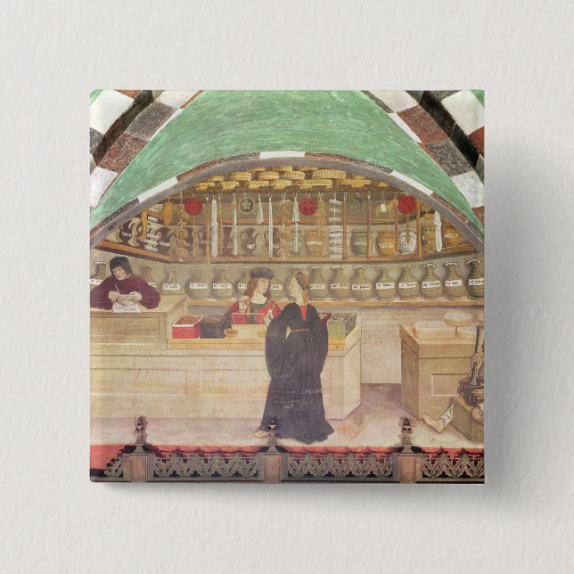 Interior of a pharmacy 2 inch square button (Front)