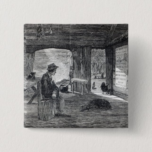 Interior of a settler's hut in Australia 2 Inch Square Button (Front)