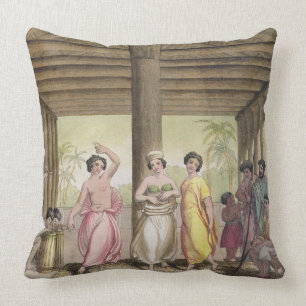 Interior of a Tahitian house with dancing girls, i Throw Pillow