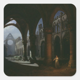 Interior of an Abbey in Ruins, 1848 Square Sticker