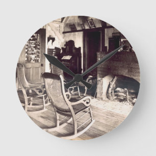 Interior of an American wooden shack, c.1880s (pho Round Clock