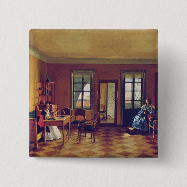 Interior of an attic 2 inch square button (Front)