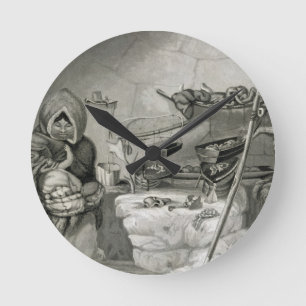 Interior of an Eskimo Snow Hut, Winter Island 1822 Round Clock