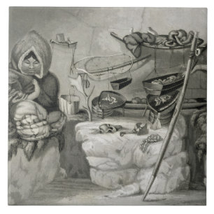 Interior of an Eskimo Snow Hut, Winter Island 1822 Tile