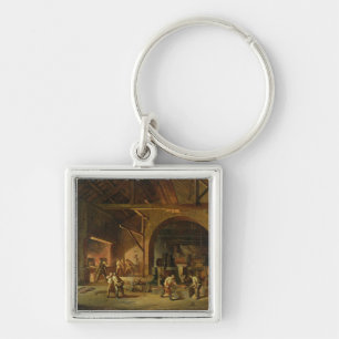 Interior of an Ironworks, 1850 (oil on canvas) Keychain