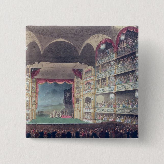 Interior of Drury Lane Theatre, 1808 2 Inch Square Button (Front)