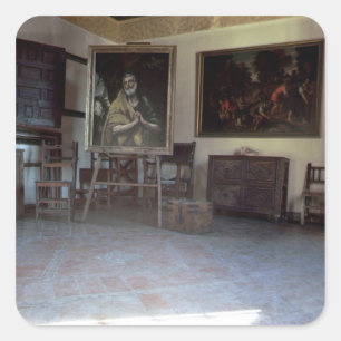 Interior of El Greco's studio Square Sticker