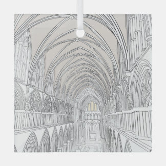Interior of Salisbury Cathedral | Line Drawing Glass Ornament