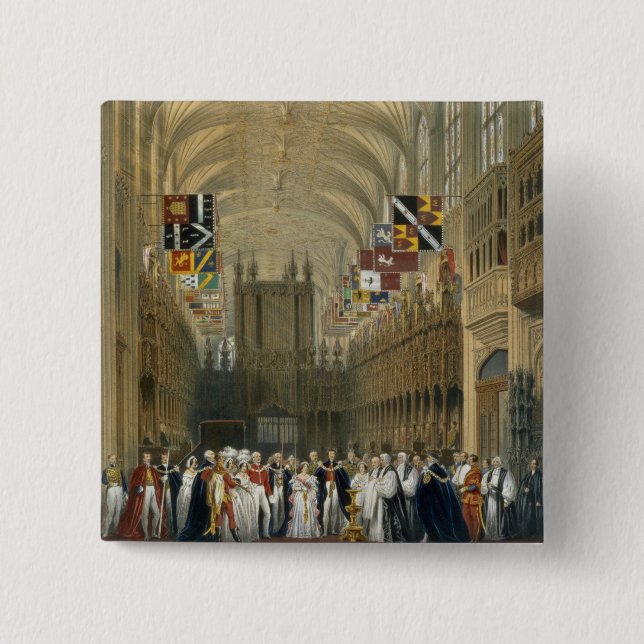 Interior of St George's Chapel, 1838 (colour litho 2 Inch Square Button (Front)