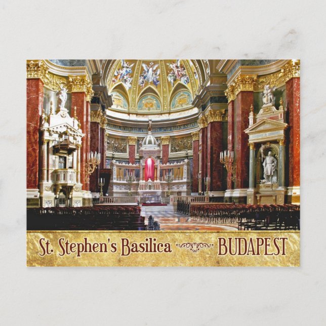 Interior of St. Stephen's Basilica in Budapest Postcard (Front)