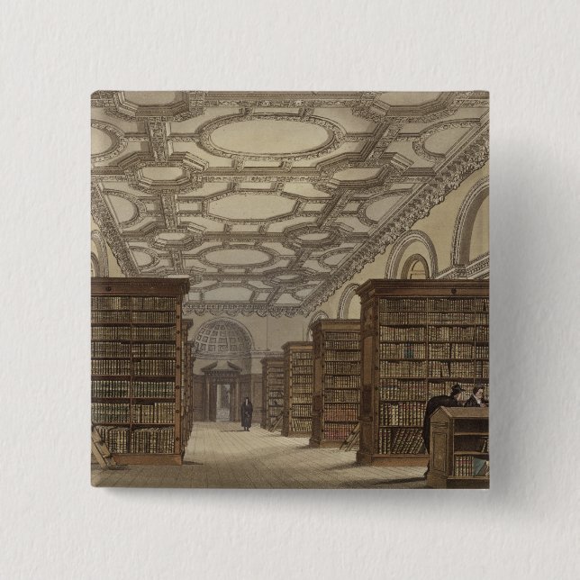 Interior of the Public Library, Cambridge, from 'T 2 Inch Square Button (Front)