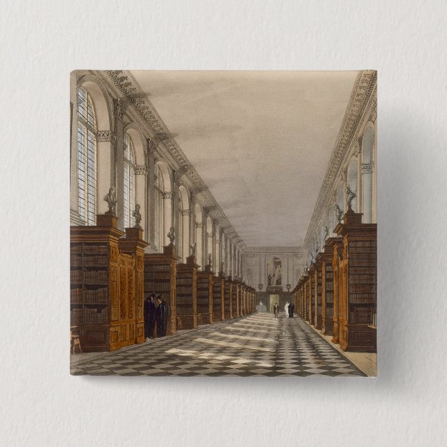 Interior of Trinity College Library, Cambridge, fr 2 Inch Square Button (Front)