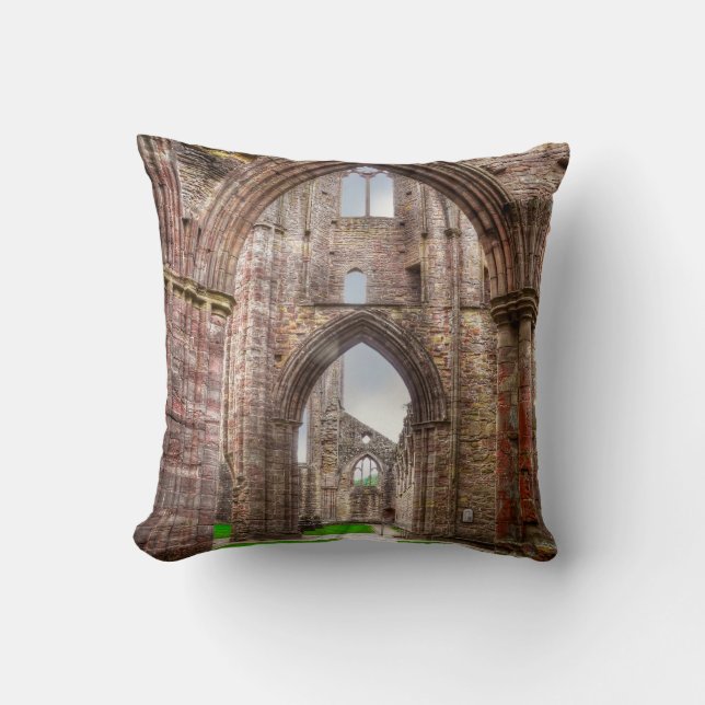 Interior View of Ancient Tintern Abbey Wales, UK Throw Pillow (Front)