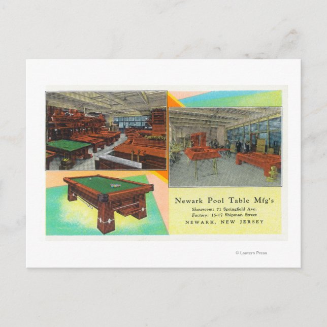 Interior Views of Newark Pool Table Postcard (Front)