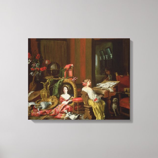 Interior with a Lady at a Harpsichord Canvas Print (Front)