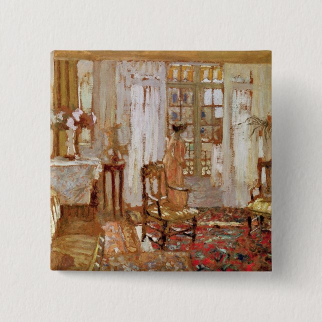 Interior with a Woman in Yellow in Front 2 Inch Square Button (Front)