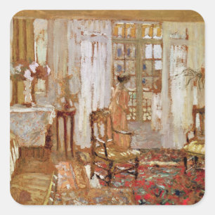 Interior with a Woman in Yellow in Front Square Sticker