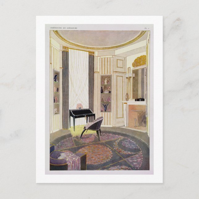 Interior with furniture designed by Ruhlmann, from Postcard (Front)