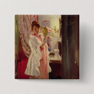 Interior with the Artist's Wife, 1889 2 Inch Square Button