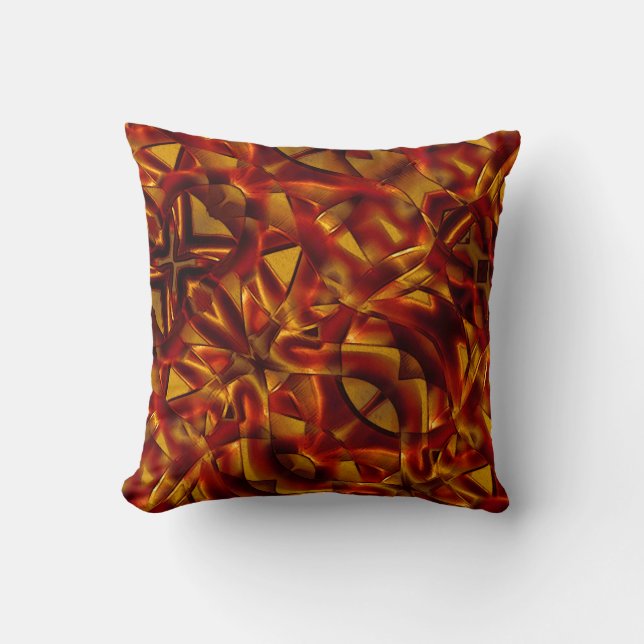 Interlacing of burnt orange tapes, sculpted effect throw pillow (Front)