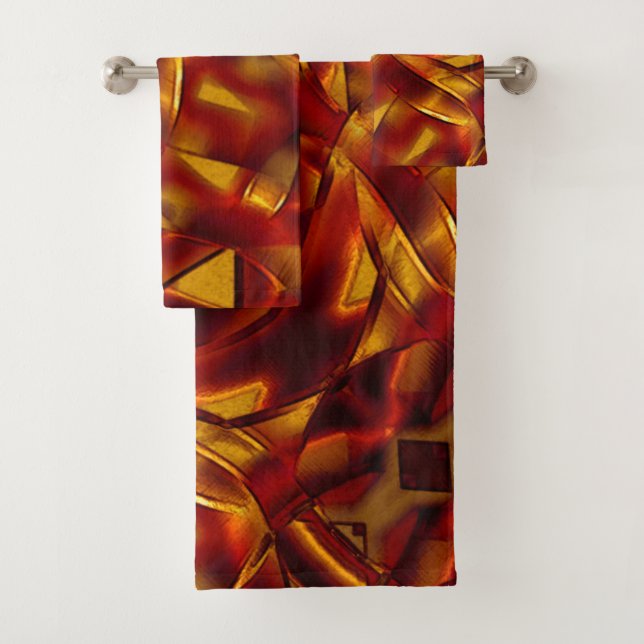 Interlacing of burnt orange ties, sculpted effect bath towel set (Insitu)
