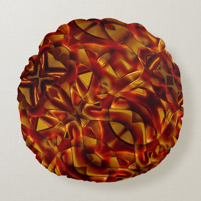 Interlacing of burnt orange ties, sculpted effect round pillow (Front)