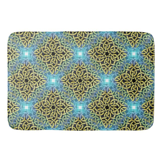 Interlacing Victorian Golden Trim Aqua Background Bath Mat (Front)