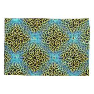 Interlacing Victorian Golden Trim Aqua Background Pillowcase