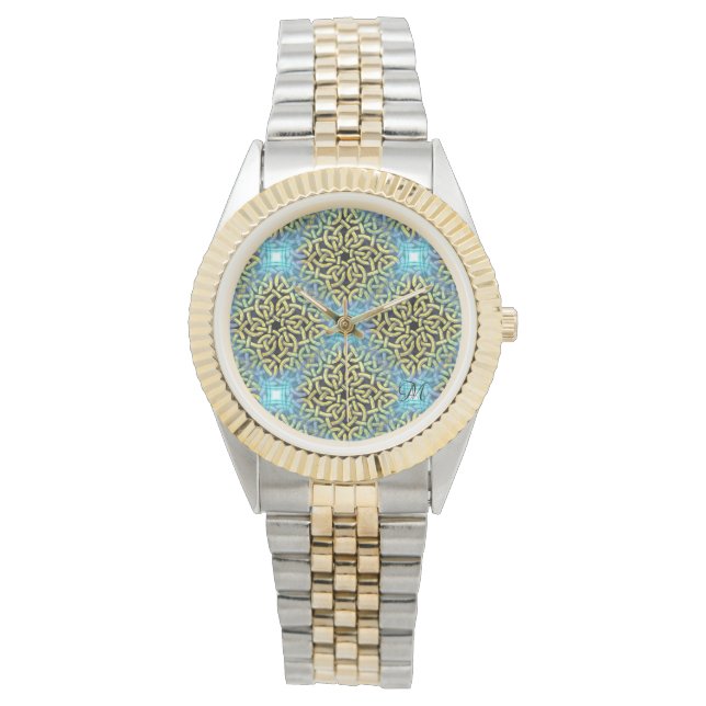 Interlacing Victorian Golden Trim Aqua Background Watch (Front)