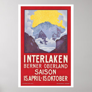 Interlaken Bernese Oberland Switzerland Vintage Poster