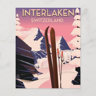 Interlaken Switzerland Ski travel poster.