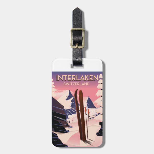 Interlaken Switzerland Ski travel poster. Luggage Tag (Front Vertical)