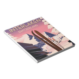 Interlaken Switzerland Ski travel poster. Notepad