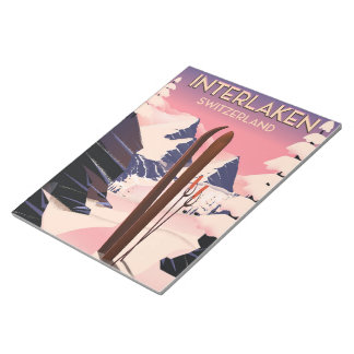 Interlaken Switzerland Ski travel poster. Notepad