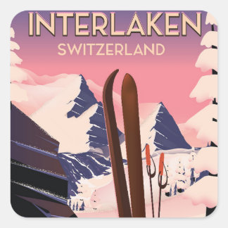 Interlaken Switzerland Ski travel poster. Square Sticker