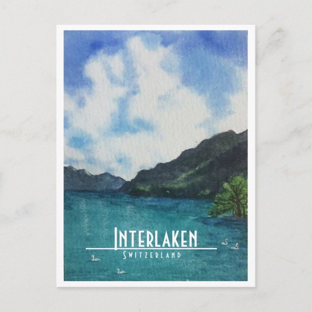 Interlaken Switzerland travel post card art (Front)