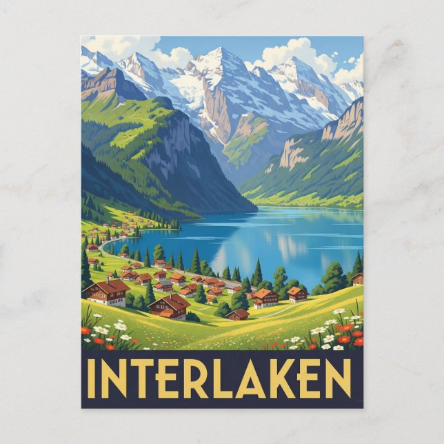 Interlaken Switzerland Travel Vintage Postcard (Front)