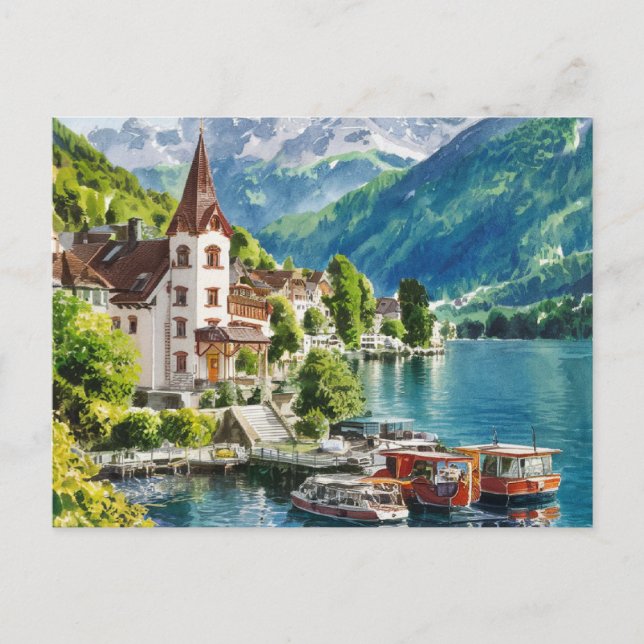 Interlaken Switzerland Watercolor Postcard (Front)