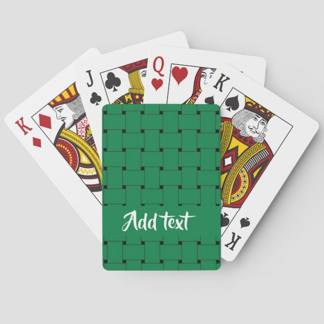 Interlapping green weave pattern playing cards (Back)