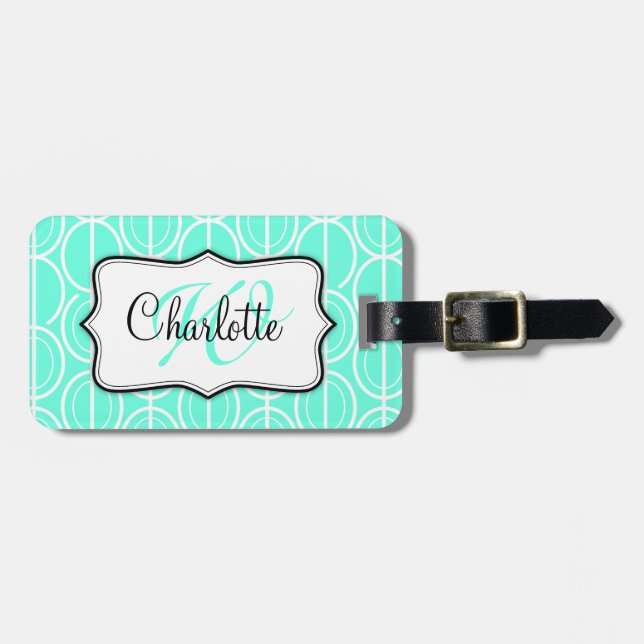 Interlink oval motif aqua nom étiquette bagage (Devant horizontal)