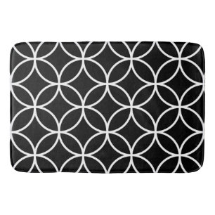 Interlinking Circles Big Pattern White on Black Bath Mat