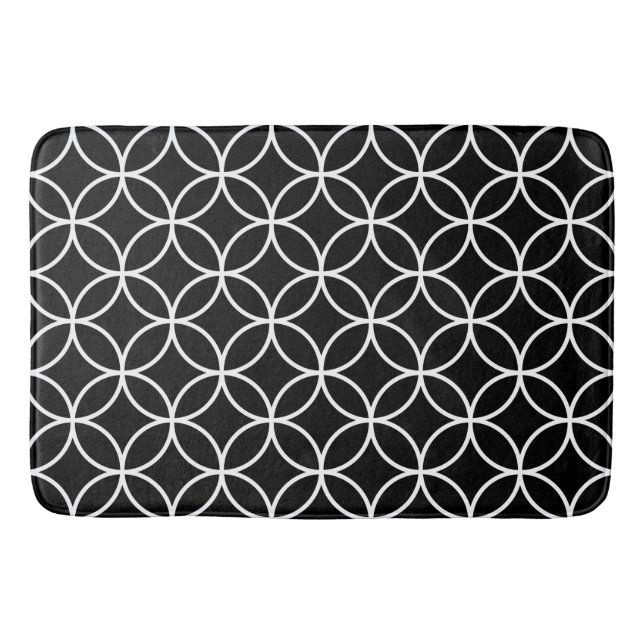 Interlinking Circles Pattern White on Black Bath Mat (Front)