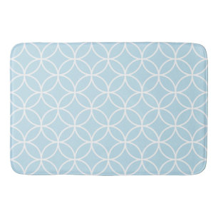 Interlinking Circles Pattern White on Lt Blue Bath Mat