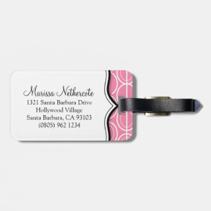 Interlinking oval pattern pink name luggage tag