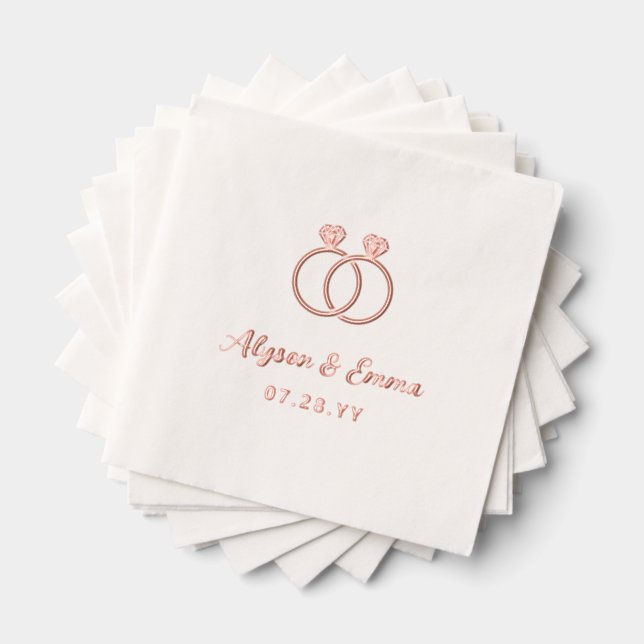 Interlocked Diamond Wedding Rings LGBT Wedding Foil Napkins (Insitu (Stacked))