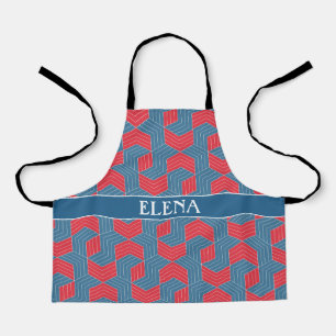 Interlocked hexagons Red Blue Minimal Pattern Apron