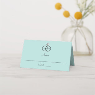 Interlocked Rings Robin's Egg Blue Monogrammed Place Card