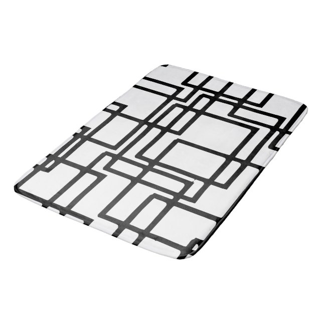 Interlocking Black Squares Artistic Design Bath Mat (Angled)